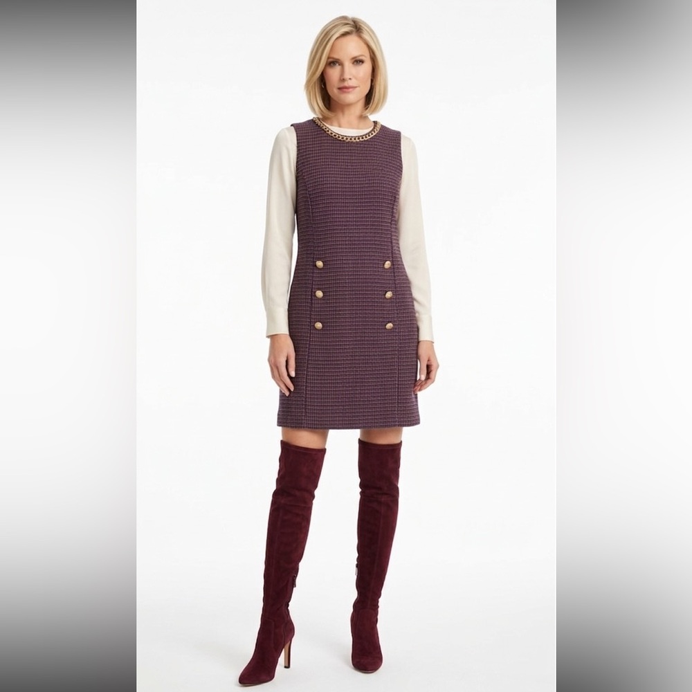 Purple Houndstooth sleeveless Lined Sheath Midi Dress by Tristan Size Small - Picture 17 of 17